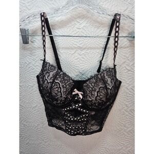 Victoria's Secret Bustier Top Womens S-DD Black Pink Excellent Lace Dream Angels